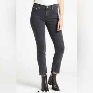 AGOLDE Toni Mid Rise Straight Leg Raw Hem Jeans in Black Feral Wash Size 28